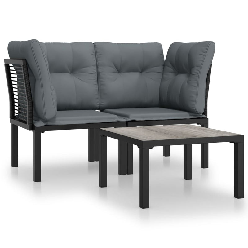 3 Piece Garden Lounge Set Black and Grey Poly Rattan