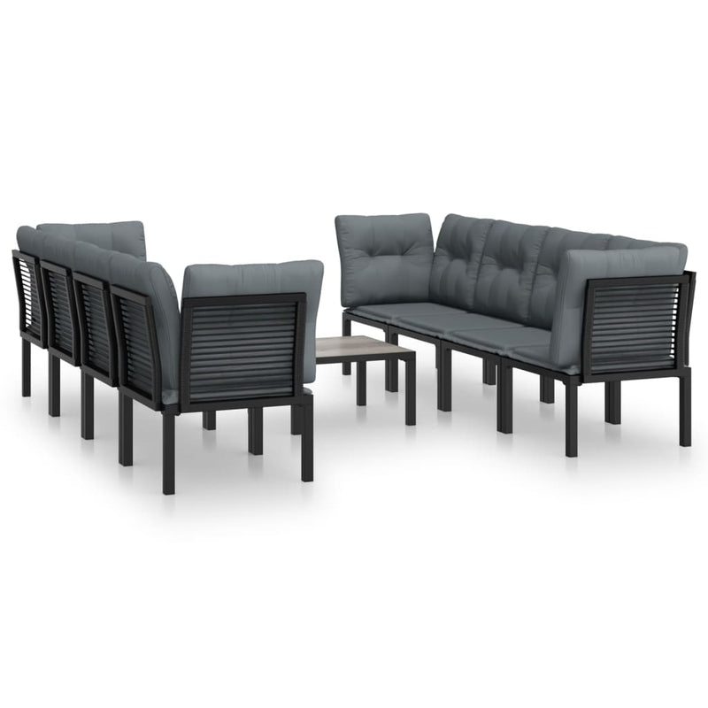 9 Piece Garden Lounge Set Black and Grey Poly Rattan