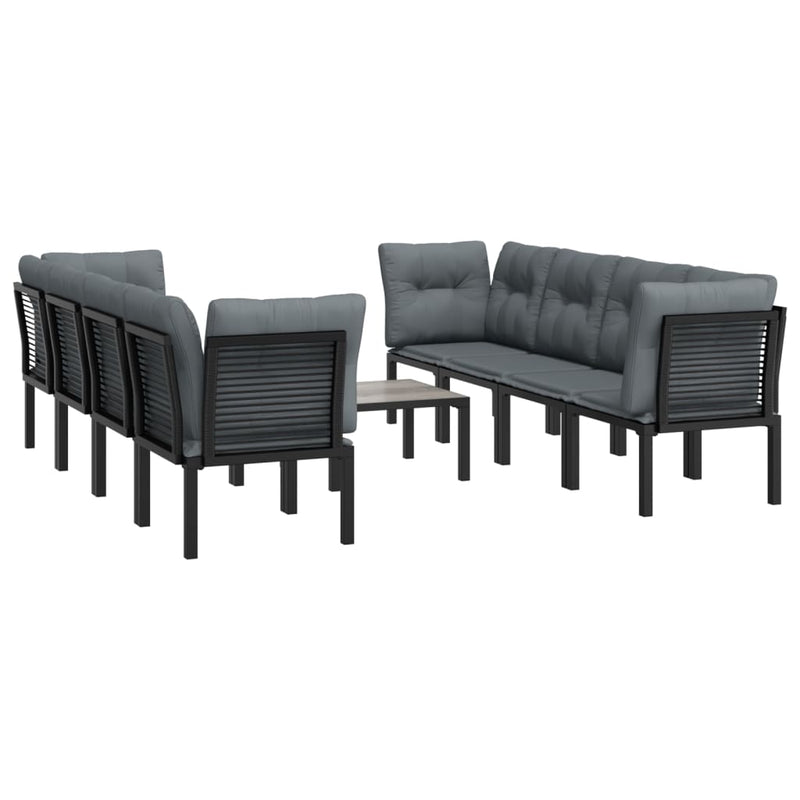 9 Piece Garden Lounge Set Black and Grey Poly Rattan