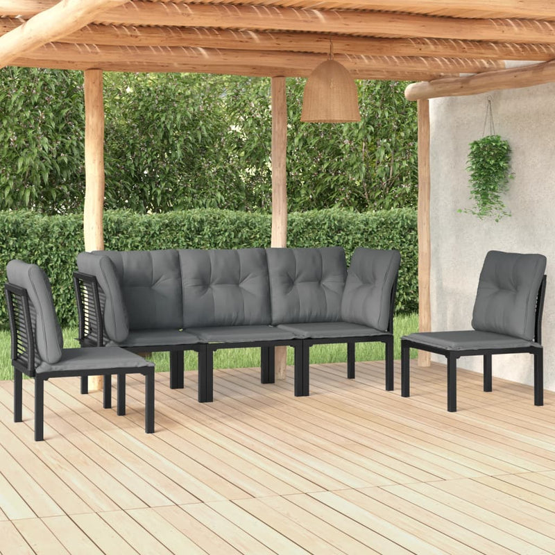 5 Piece Garden Lounge Set Black and Grey Poly Rattan