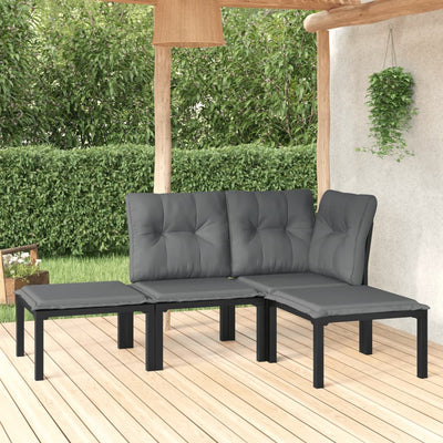 4 Piece Garden Lounge Set Black and Grey Poly Rattan