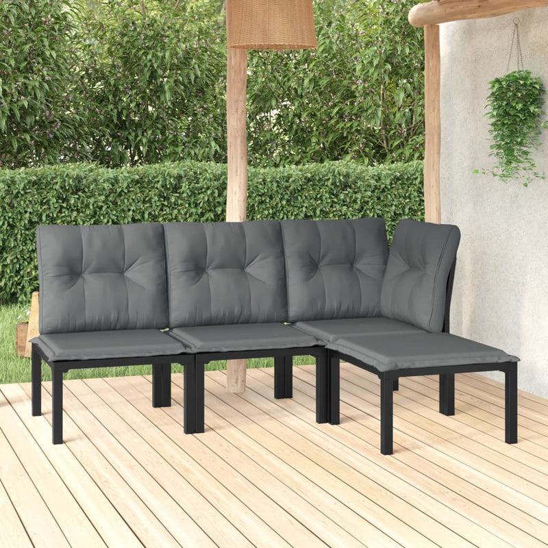 4 Piece Garden Lounge Set Black and Grey Poly Rattan