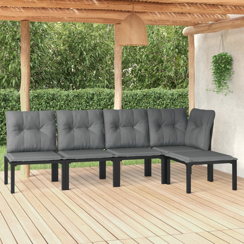 5 Piece Garden Lounge Set Black and Grey Poly Rattan