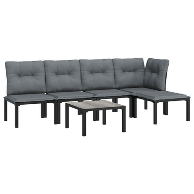 6 Piece Garden Lounge Set Black and Grey Poly Rattan