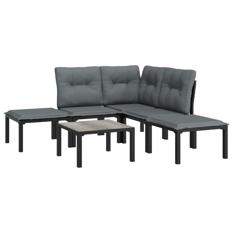 6 Piece Garden Lounge Set Black and Grey Poly Rattan