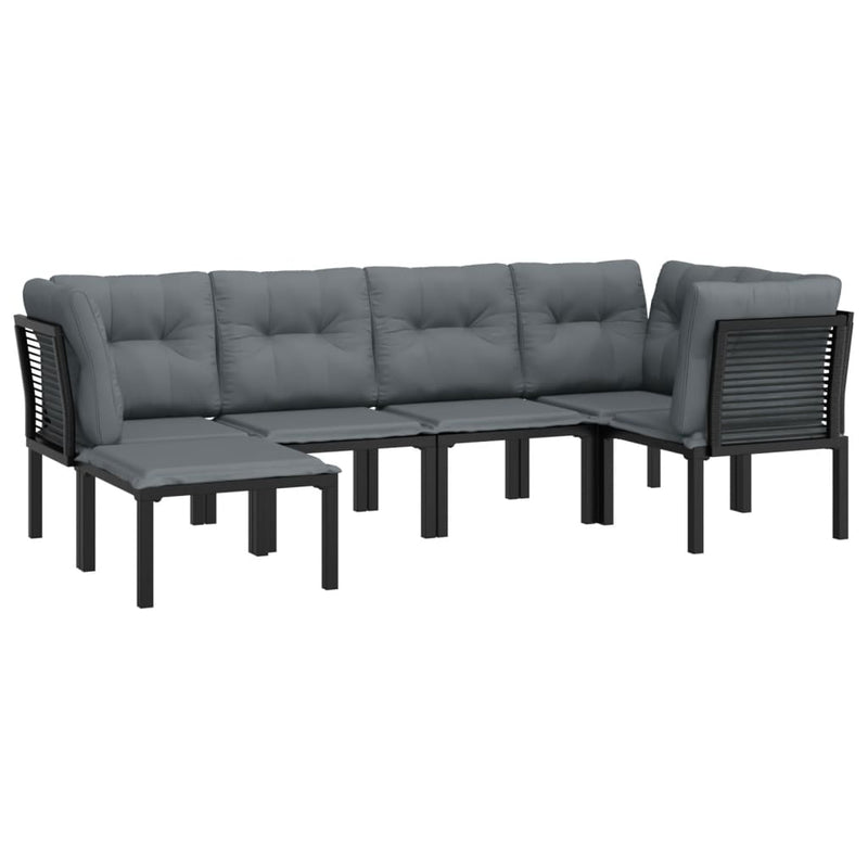 6 Piece Garden Lounge Set Black and Grey Poly Rattan