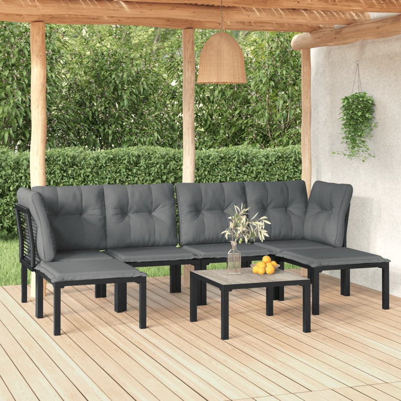 7 Piece Garden Lounge Set Black and Grey Poly Rattan