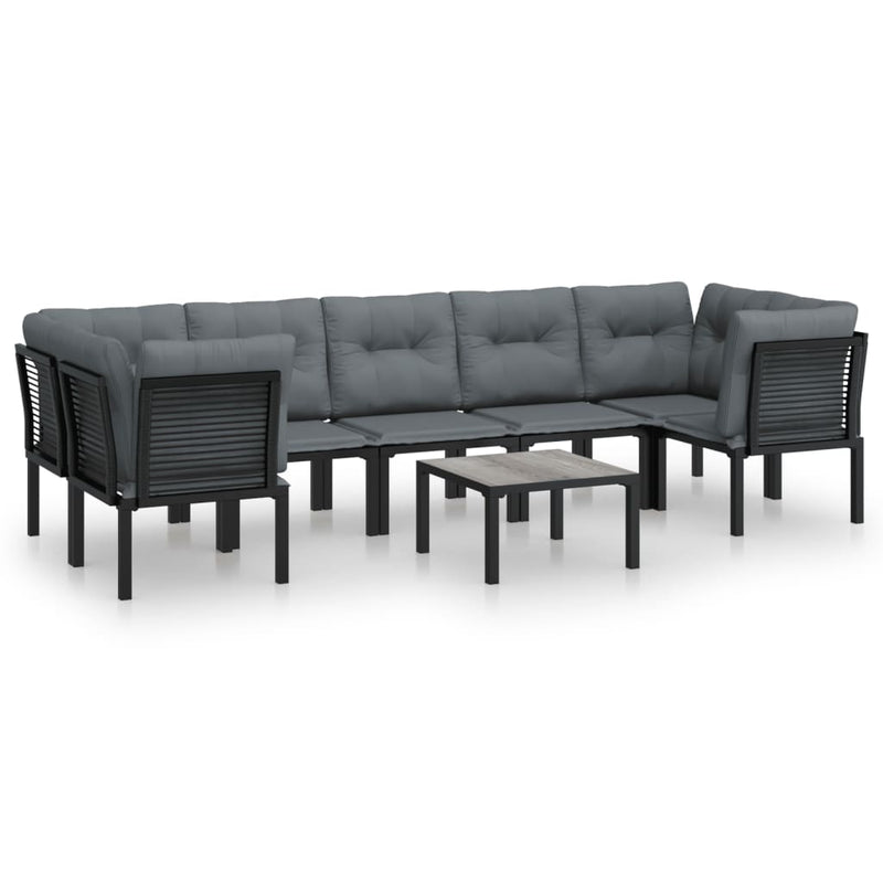 8 Piece Garden Lounge Set Black and Grey Poly Rattan