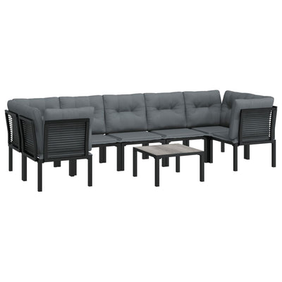 8 Piece Garden Lounge Set Black and Grey Poly Rattan