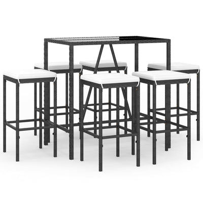 7 Piece Garden Bar Set with Cushions Black Poly Rattan