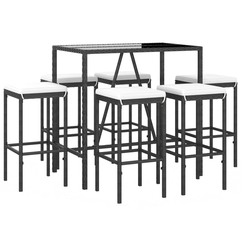 7 Piece Garden Bar Set with Cushions Black Poly Rattan