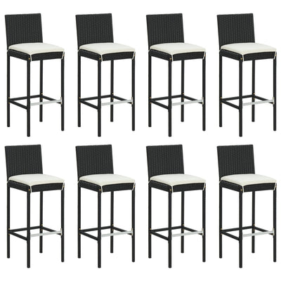 9 Piece Outdoor Bar Set with Cushions Black Poly Rattan