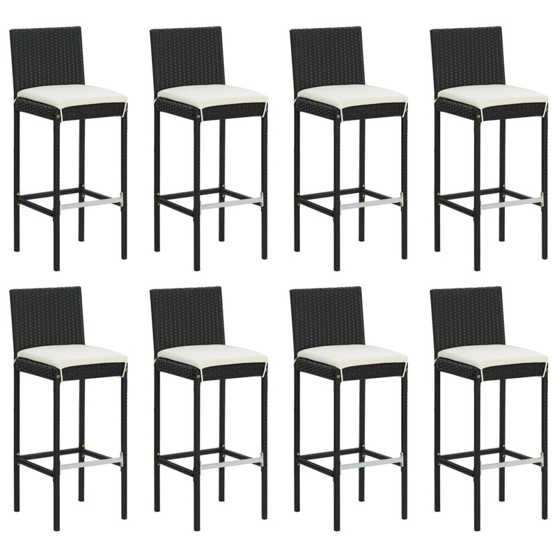 9 Piece Outdoor Bar Set with Cushions Black Poly Rattan