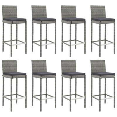 9 Piece Outdoor Bar Set with Cushions Grey Poly Rattan