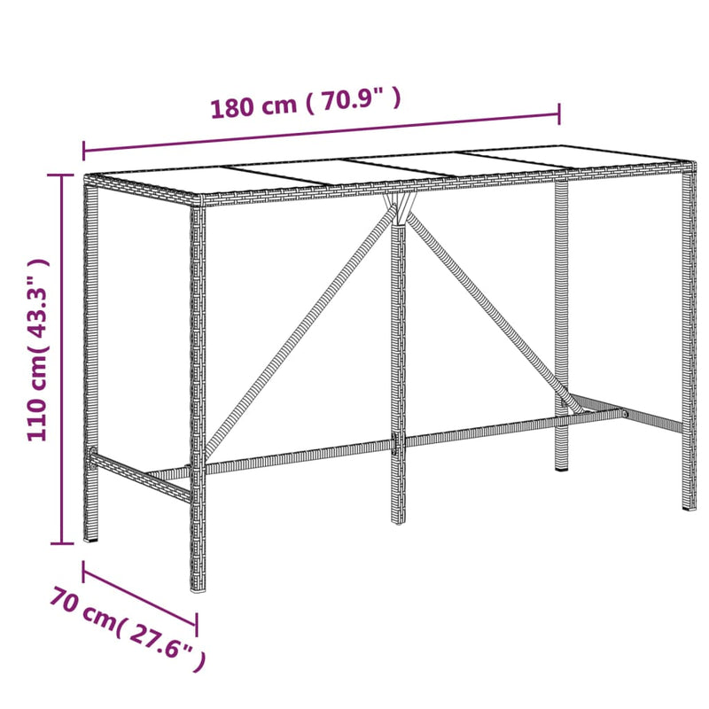 9 Piece Outdoor Bar Set with Cushions Grey Poly Rattan