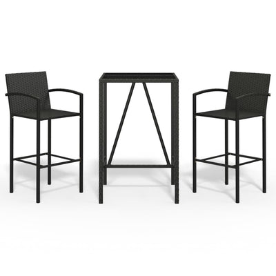 3 Piece Garden Bar Set Black Poly Rattan