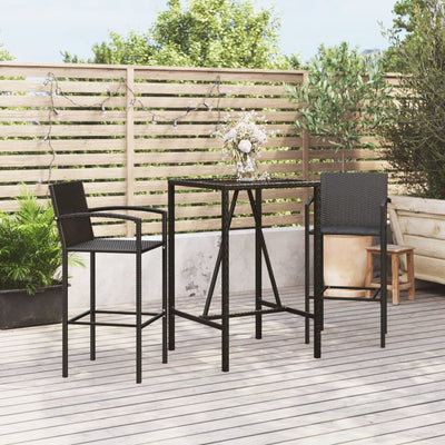 3 Piece Garden Bar Set Black Poly Rattan