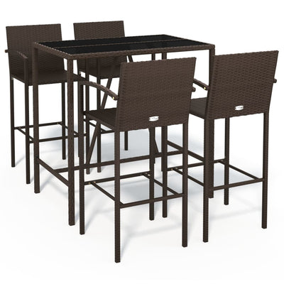 5 Piece Garden Bar Set Brown Poly Rattan