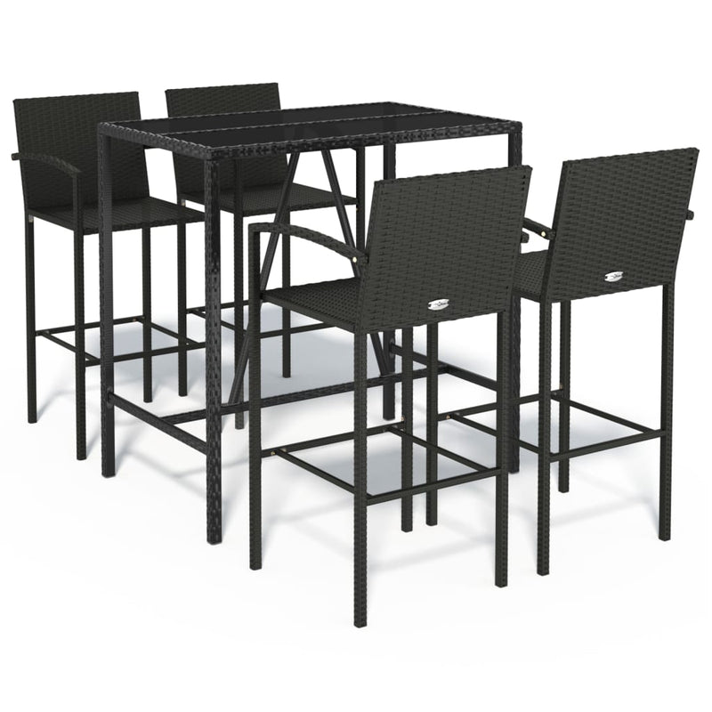 5 Piece Garden Bar Set Black Poly Rattan