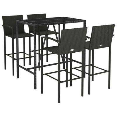 5 Piece Garden Bar Set Black Poly Rattan