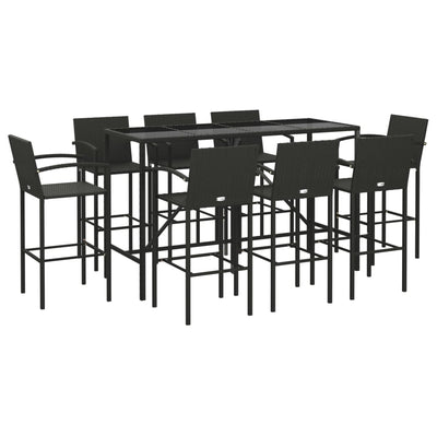 9 Piece Garden Bar Set Black Poly Rattan