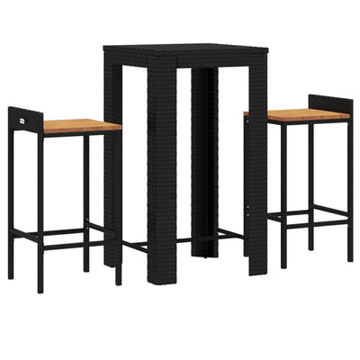 3 Piece Garden Bar Set Black Poly Rattan&Solid Wood Acacia