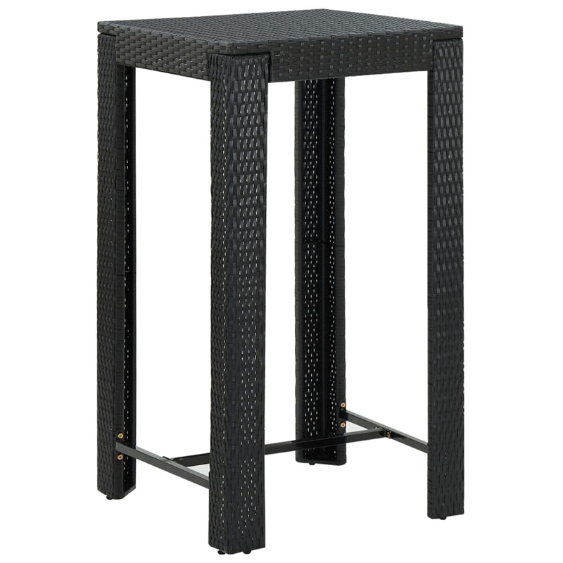 3 Piece Garden Bar Set Black Poly Rattan&Solid Wood Acacia