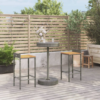 3 Piece Garden Bar Set Grey Poly Rattan&Solid Wood Acacia