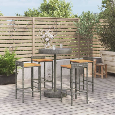 5 Piece Garden Bar Set Grey Poly Rattan&Solid Wood Acacia