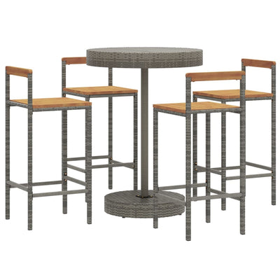 5 Piece Garden Bar Set Grey Poly Rattan&Solid Wood Acacia