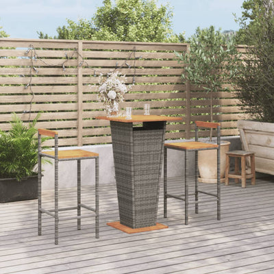 3 Piece Garden Bar Set Grey Poly Rattan&Solid Wood Acacia