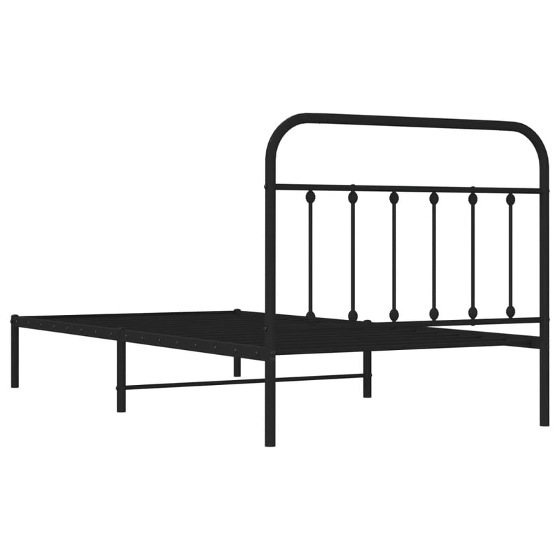 Metal Bed Frame without Mattress with Headboard Black 107x203 cm King Single