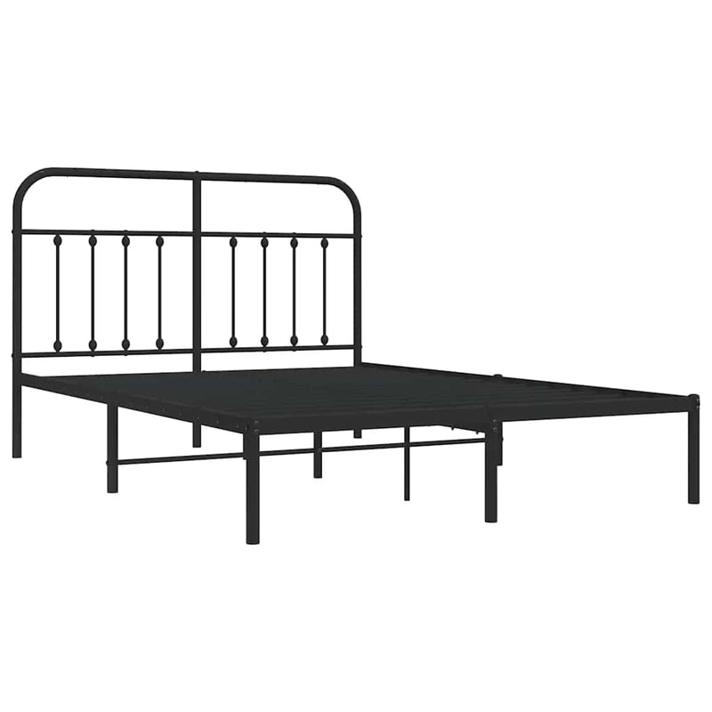 Metal Bed Frame without Mattress with Headboard Black 135x190 cm