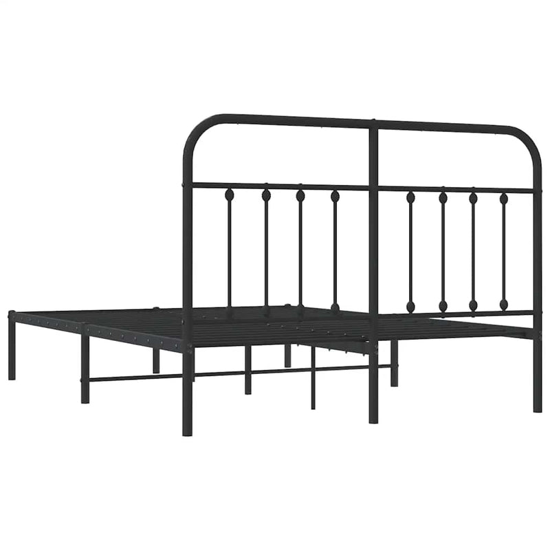 Metal Bed Frame without Mattress with Headboard Black 135x190 cm