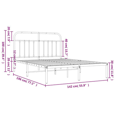 Metal Bed Frame without Mattress with Headboard Black 135x190 cm