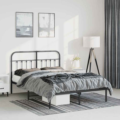 Metal Bed Frame without Mattress with Headboard Black 135x190 cm