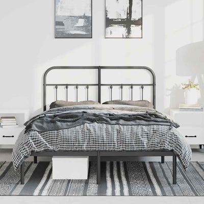 Metal Bed Frame without Mattress with Headboard Black 150x200 cm