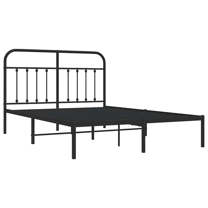 Metal Bed Frame without Mattress with Headboard Black 150x200 cm