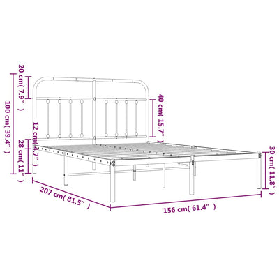 Metal Bed Frame without Mattress with Headboard Black 150x200 cm