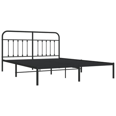 Metal Bed Frame without Mattress with Headboard Black 183x203 cm King