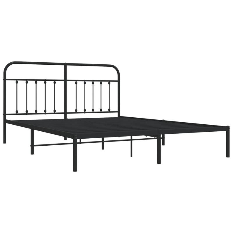 Metal Bed Frame without Mattress with Headboard Black 183x203 cm King