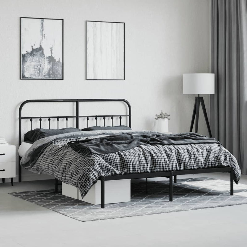 Metal Bed Frame without Mattress with Headboard Black 183x203 cm King