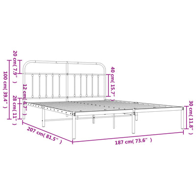 Metal Bed Frame without Mattress with Headboard Black 183x203 cm King