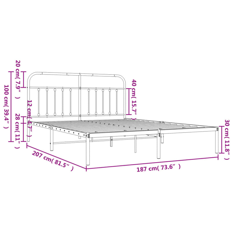 Metal Bed Frame without Mattress with Headboard Black 183x203 cm King