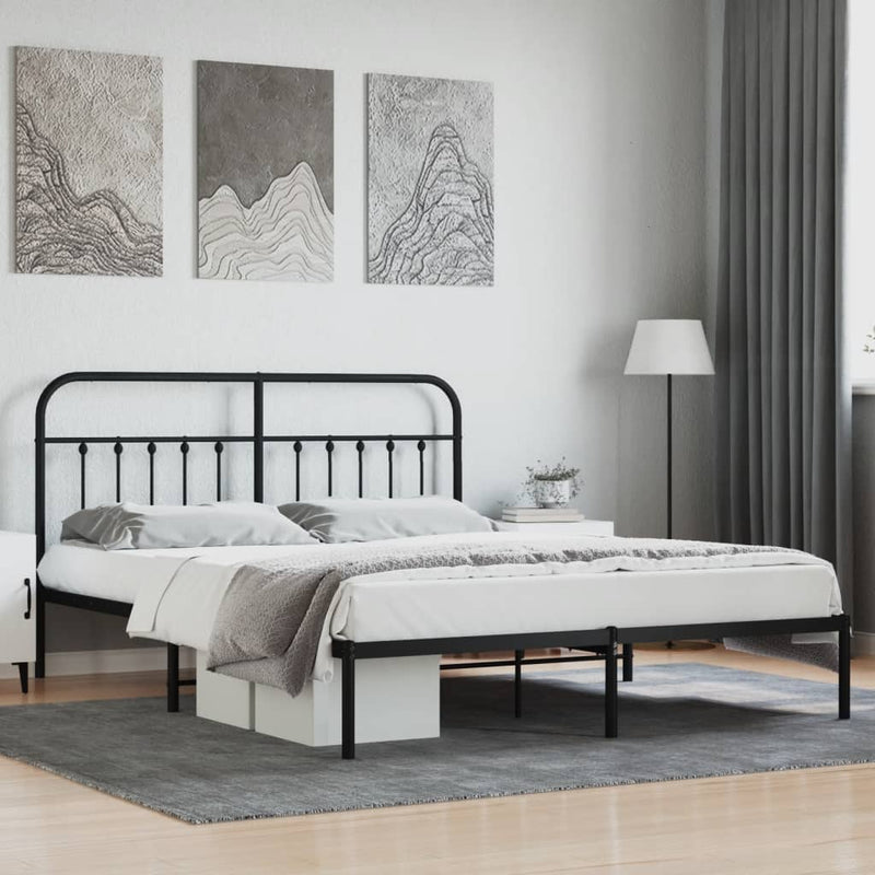 Metal Bed Frame without Mattress with Headboard Black 183x203 cm King