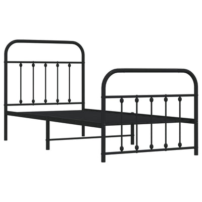 Metal Bed Frame without Mattress with Footboard Black 90x190 cm