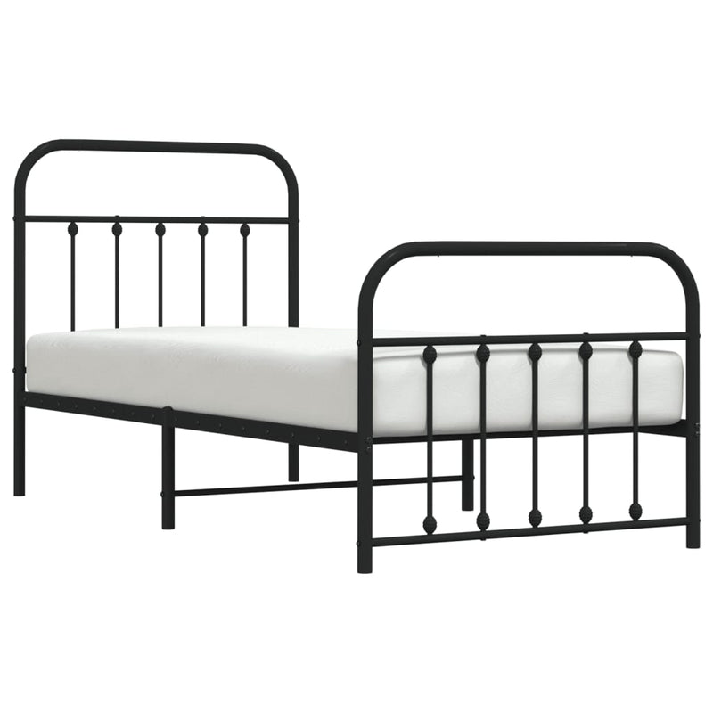 Metal Bed Frame without Mattress with Footboard Black 90x190 cm