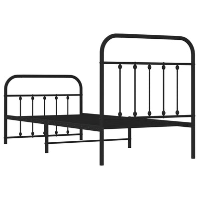 Metal Bed Frame without Mattress with Footboard Black 90x190 cm