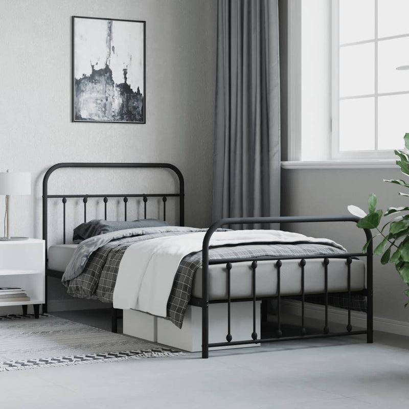 Metal Bed Frame without Mattress with Footboard Black 107x203 cm King Single