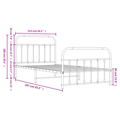 Metal Bed Frame without Mattress with Footboard Black 107x203 cm King Single